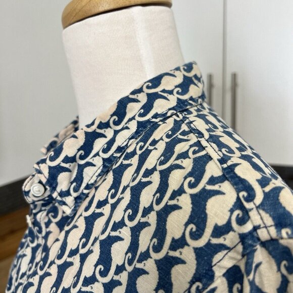 J Crew Boy Shirt Size 2 Blue Seahorse Print Button Down - Picture 6 of 8